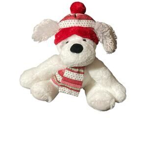 Hugfun White Gray Plush Puppy Dog Joey w/ Hat & Scarf‎ Stuffed Animal
